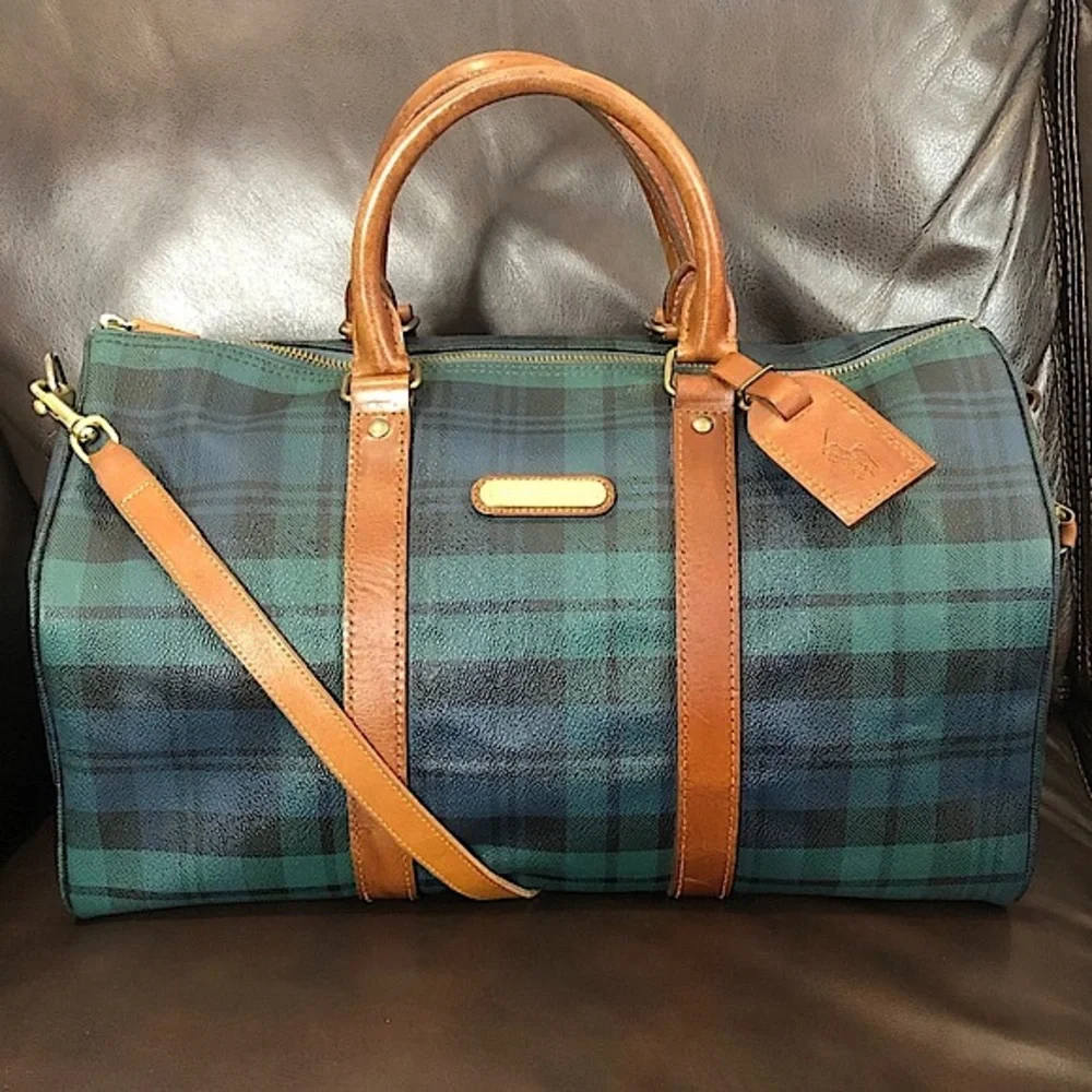 RALPH LAUREN Black Watch Plaid Boston Travel Duffle Shoulder Bag 40cm